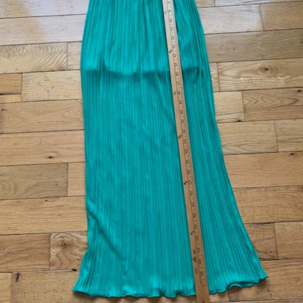 Anthropologie Petites Teal Pleated Maxi Dress | Halter | Size 8P - Picture 6 of 7